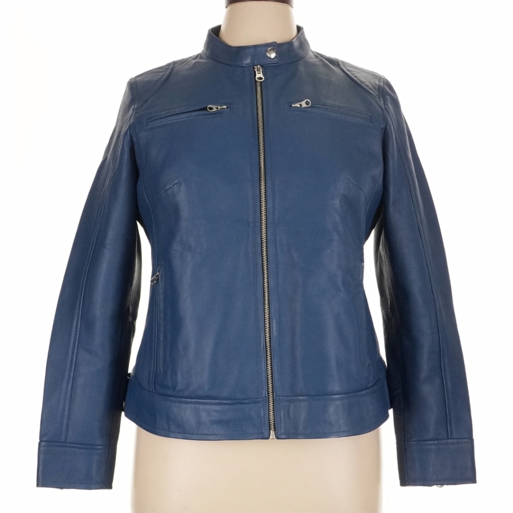 Women's Blue Leather Jacket